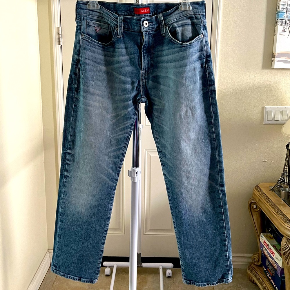 GUESS Men's Slim Straight Jeans - Faded Blue Wash